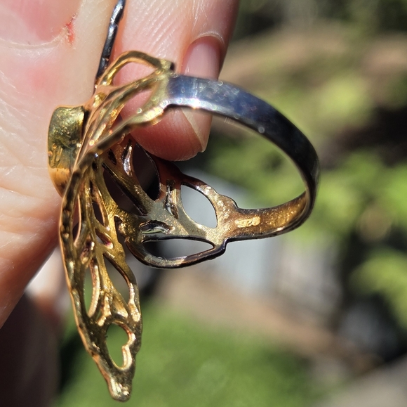 Herkimere diamond 🍃 🍂 leaf sterling rhodium & gold ring sz7.5 - Picture 6 of 7